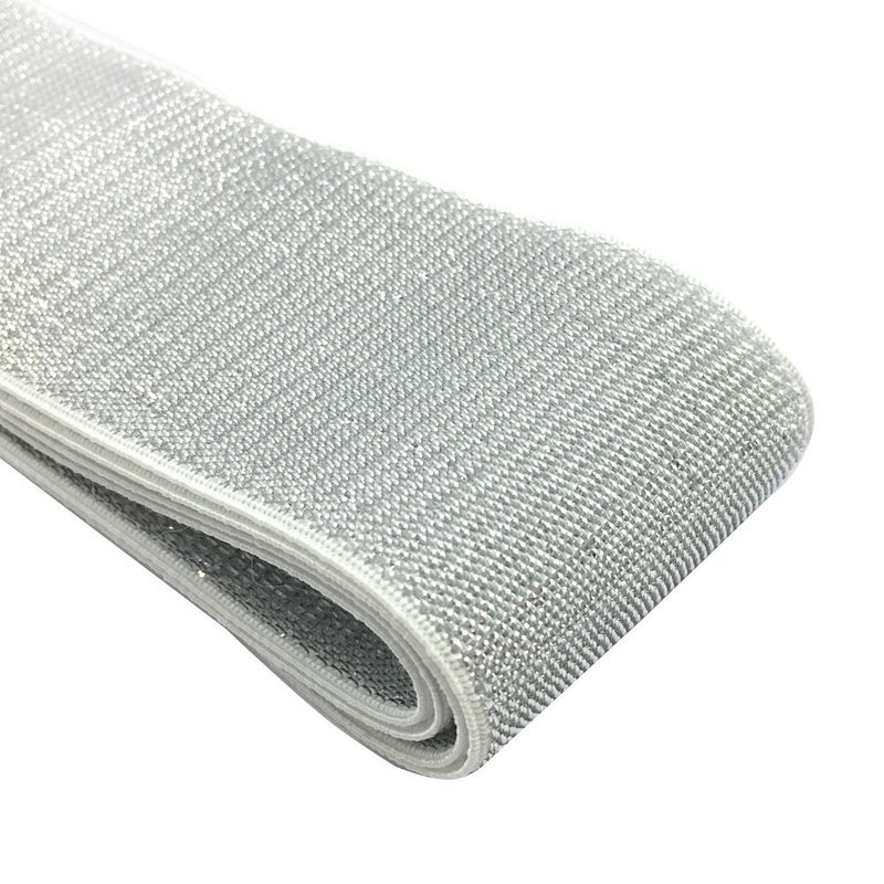 iCraft Strapcrafts 2-inch Wide Soft Gold and Silver Glitter Elastic Bands by 3-Yard, Waistband Elastic, Sewing Elastic (Silver Glitter in White) 21050 - Image 1